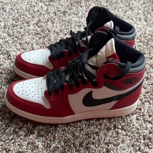 Nike Air Jordan Red and White Sneakers with Black Accents 5.5Y